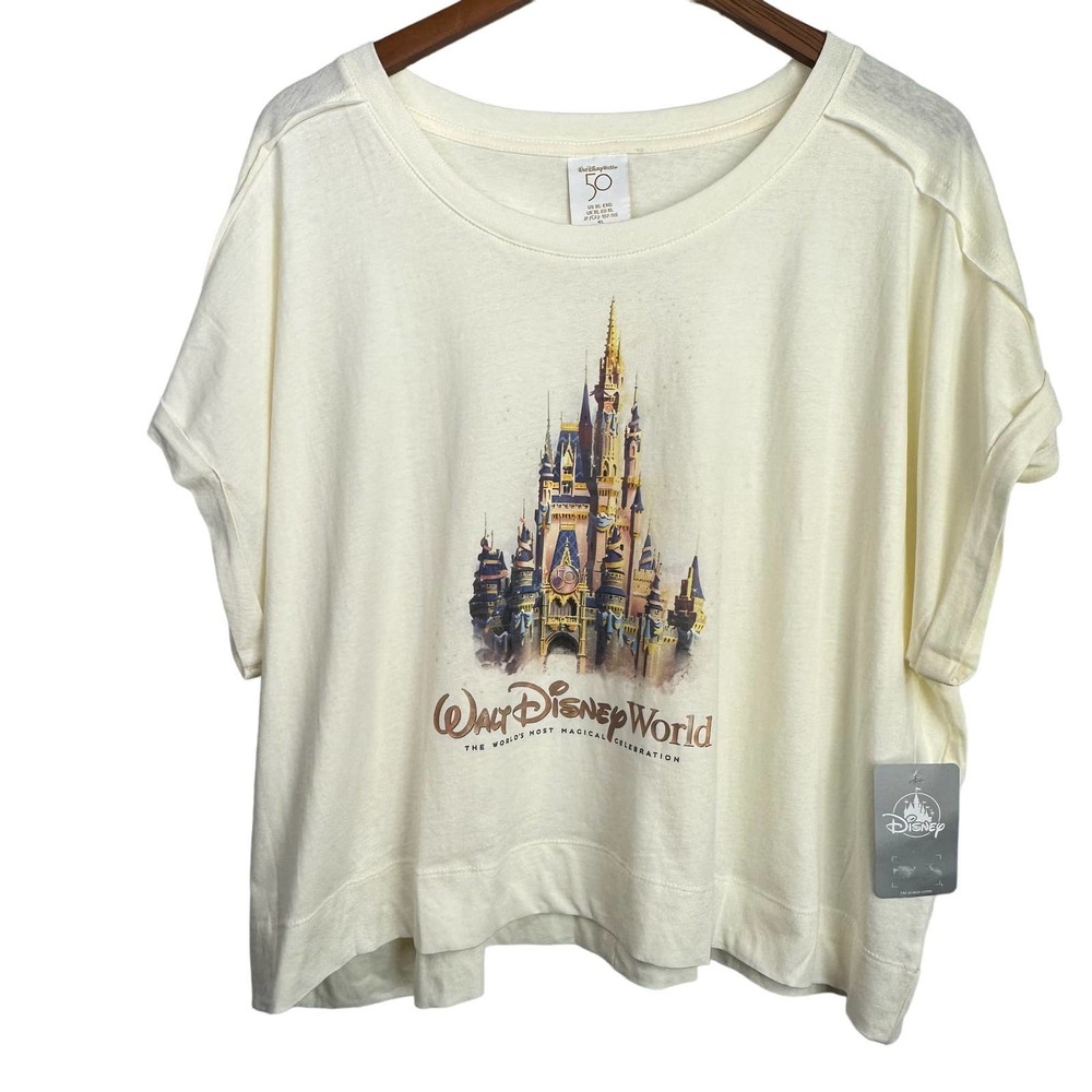 50th Walt Disney World Parks Magic Kingdom Cinderellas Castle Cream Shirt XL